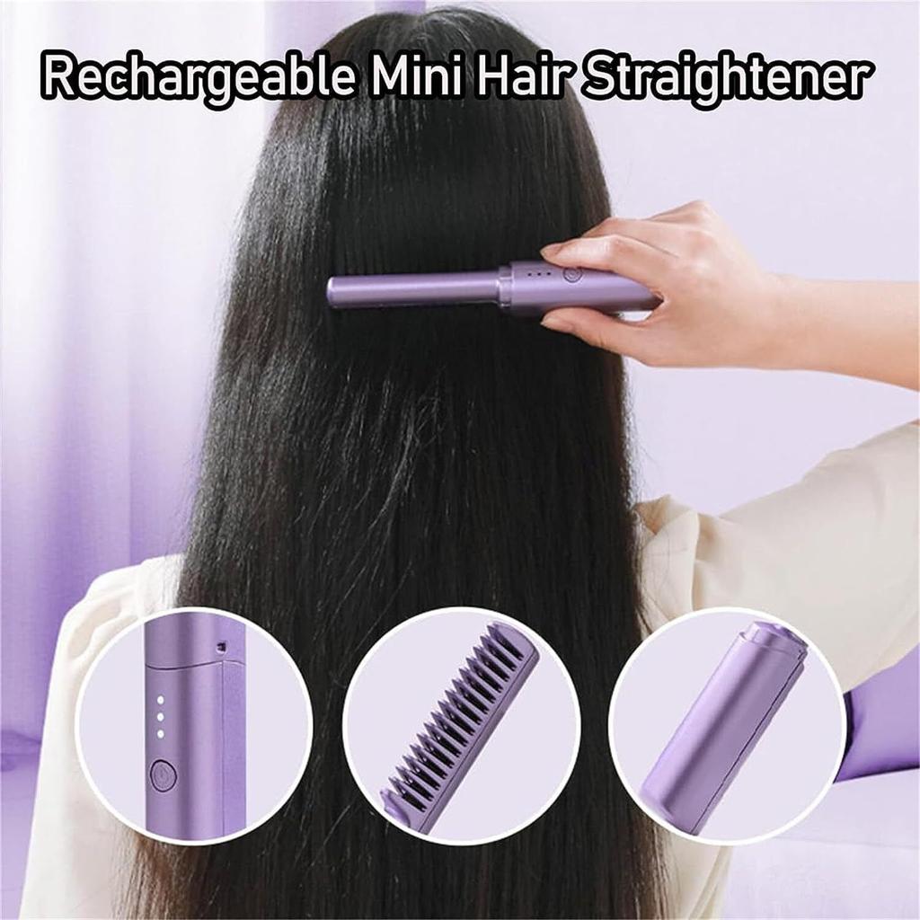 Portable Wireless Electric Hair Comb Straightener Two-in-One Curling Iron Negative Ion Non-Damaging Ceramic Plate Anti-Damage