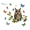 Pastoral Style Wall Mural Owl Butterfly Sticker, Forest Animal Illustration Decorative Decals, Sunproof Outdoor Window Cling Waterproof Removable