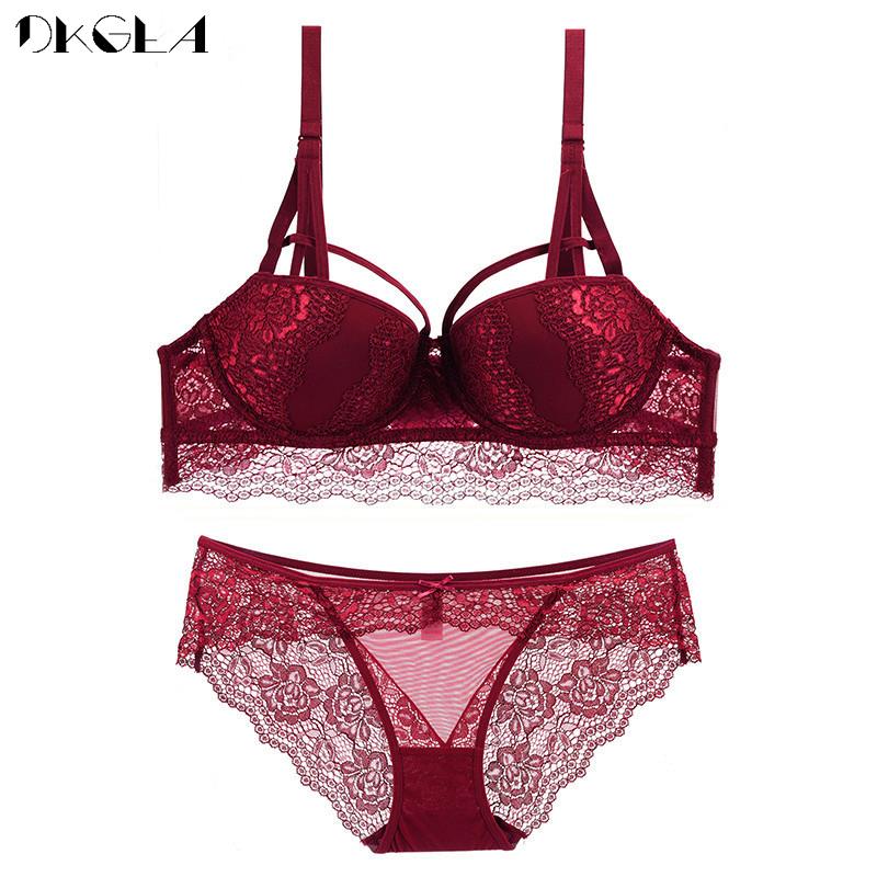 DKGEA Sexy Spitze Push Up BH Bandage Unterwäsche Set Stickerei