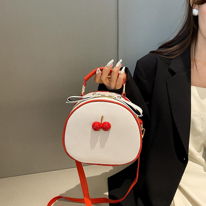 Litchi Pattern Contrast Cherry Small Purse and Handbags New Womens Sling-shoulder Crossbody Mobile Phone Bag CLE