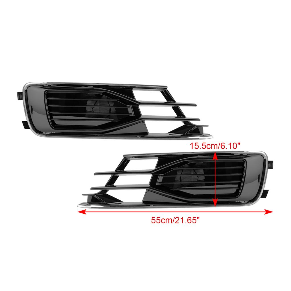 2PCS Front Bumper Foglight Cover Grill 4G0807647T94 4G0807648T94 Fit A6 C7 2014-2018 Black Chrome