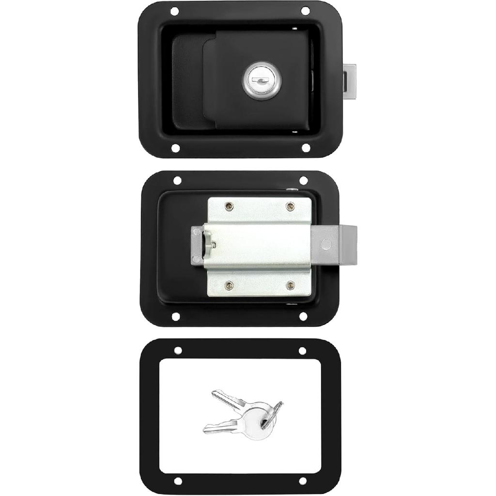 QWORK Stainless Steel Travel Trailer Lock, 2 Pack Heavy Duty Flush Mount Handle Latches, Keyed Alike Door Latch, Black