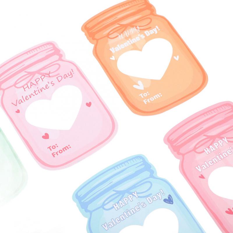 Kids Valentines Cards Set - 30 Jar Designs with Adhesive & Bags