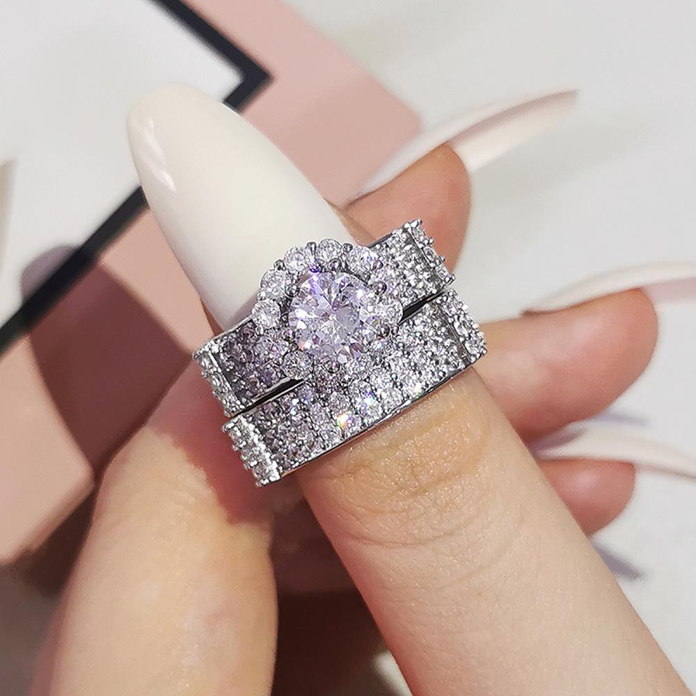 European-American Fashion Ladies' Platinum Engagement Ring Set R5334