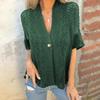 Independent New Women's Spring and Autumn One-button Mid-sleeve Openwork Knitted Cardigan Top