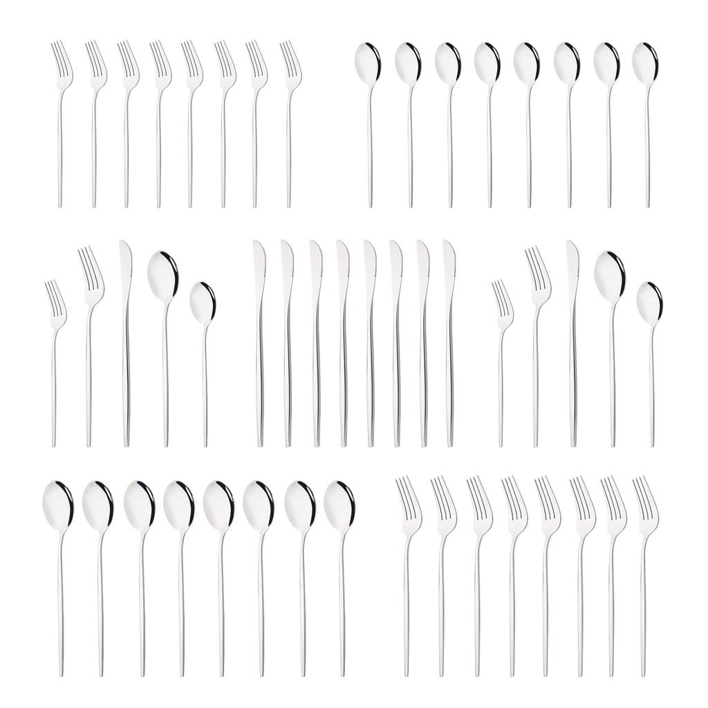 10People Black Silver Flatware Cutlery Set Knife Dessert Fork Spoon Dinnerware Stainless Steel Tableware Set Party Kitchen Tool