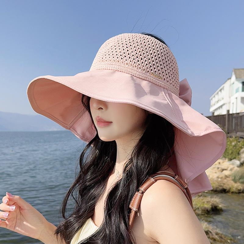 New summer shawl hat women's color glue big eaves sun hat fashionable versatile face small empty top sun protection bucket hat
