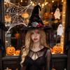 Unique Holiday Party Decor Punk Skeleton Hand Witch Hat with Spider And Veil Black Large Indoor Outdoor Festive Wizard Costume Accessory for Adults,