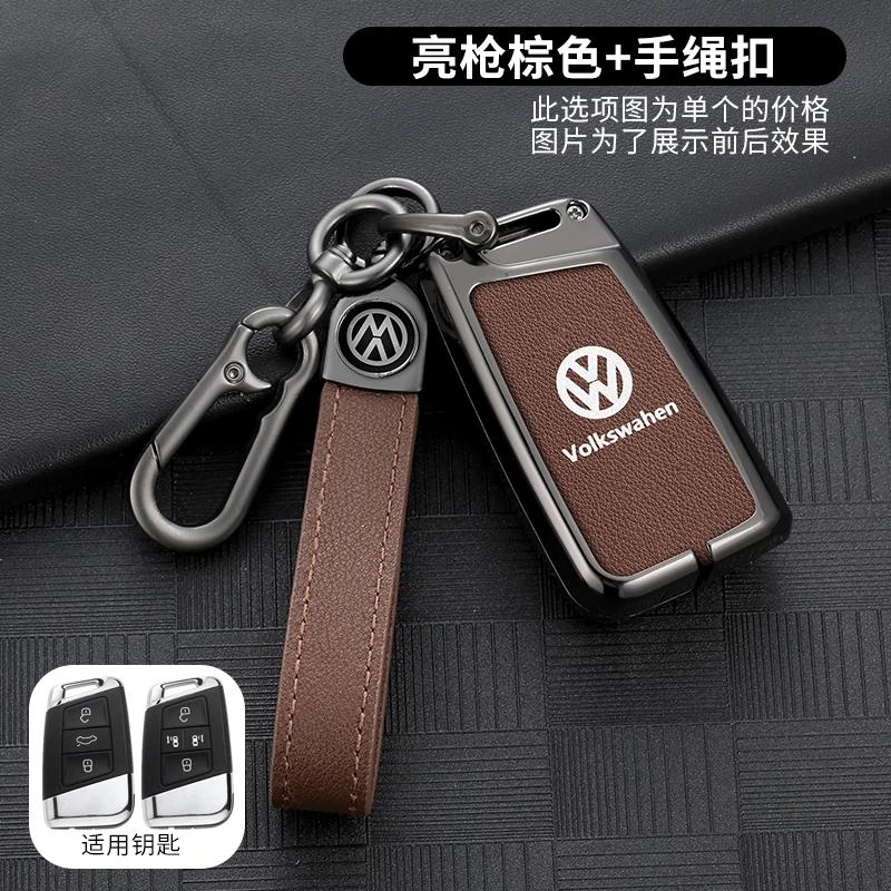 BRK1 Valve Stems Caps Zinc Alloy Leather Car Key Case Full Cover Shell Fob For Volkswagen VW Tiguan MK2 Magotan Passat B8 CC Auto Key pe2