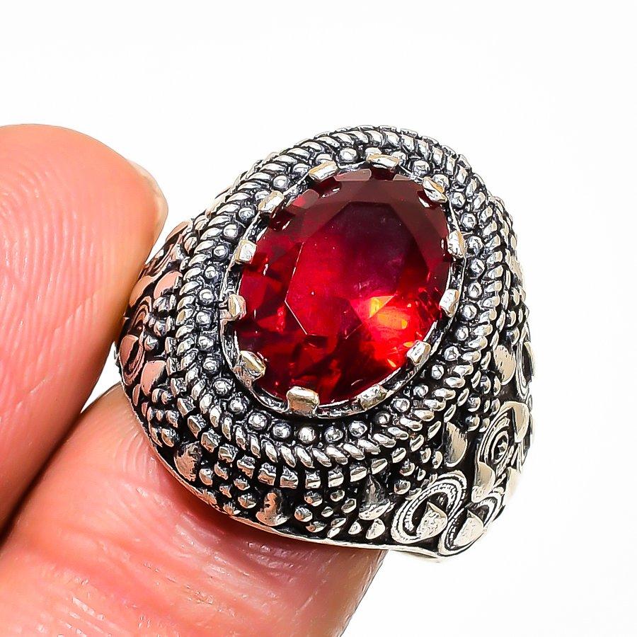 Natural Garnet Gemstone Handmade 925 Sterling Silver Jewelry Ring Size 9 AR-16740