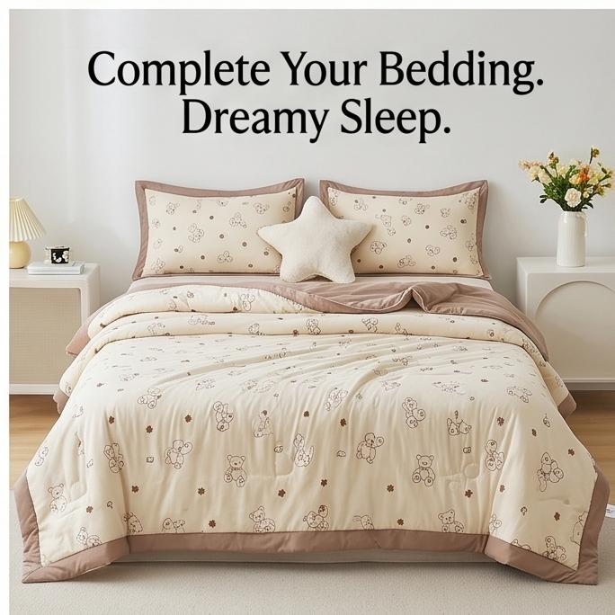 Ultra Soft Cotton Summer Cooling Quilt Cute Cartoon Print Washable Lightweight Single Double For Bedroom Dorm All Season Gift Use