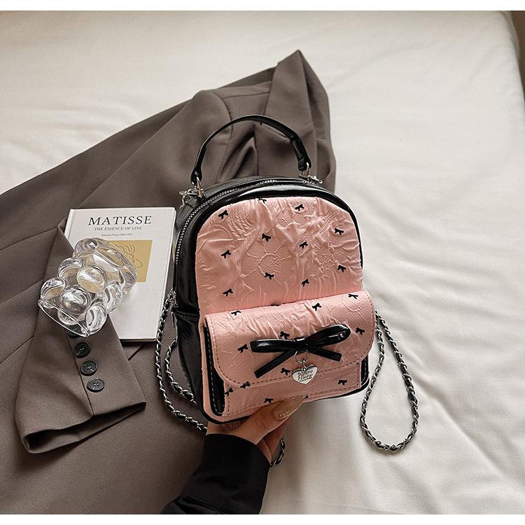 New girls bow seersucker sweet shoulder small bag backpack girls small fresh portable bucket bag