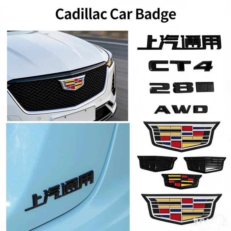 AABHT1 ABS 3D Car Front Hood Rear Trunk Emblems Logo Side Fender Badge Hubcaps Stickers For Cadillac CT4 Exterior Auto Accessories