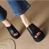 2025 Women Genuine  Shoes Peep Toe Platform Chunky High Heel Slides Ladies Fashion Casual Slippers Summer Spring Brown