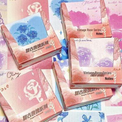 Retro Rose & Schmetterling Herz Origami Haftnotizen: Abreißbarer, nicht klebender, farbiger Papierblock für Schüler