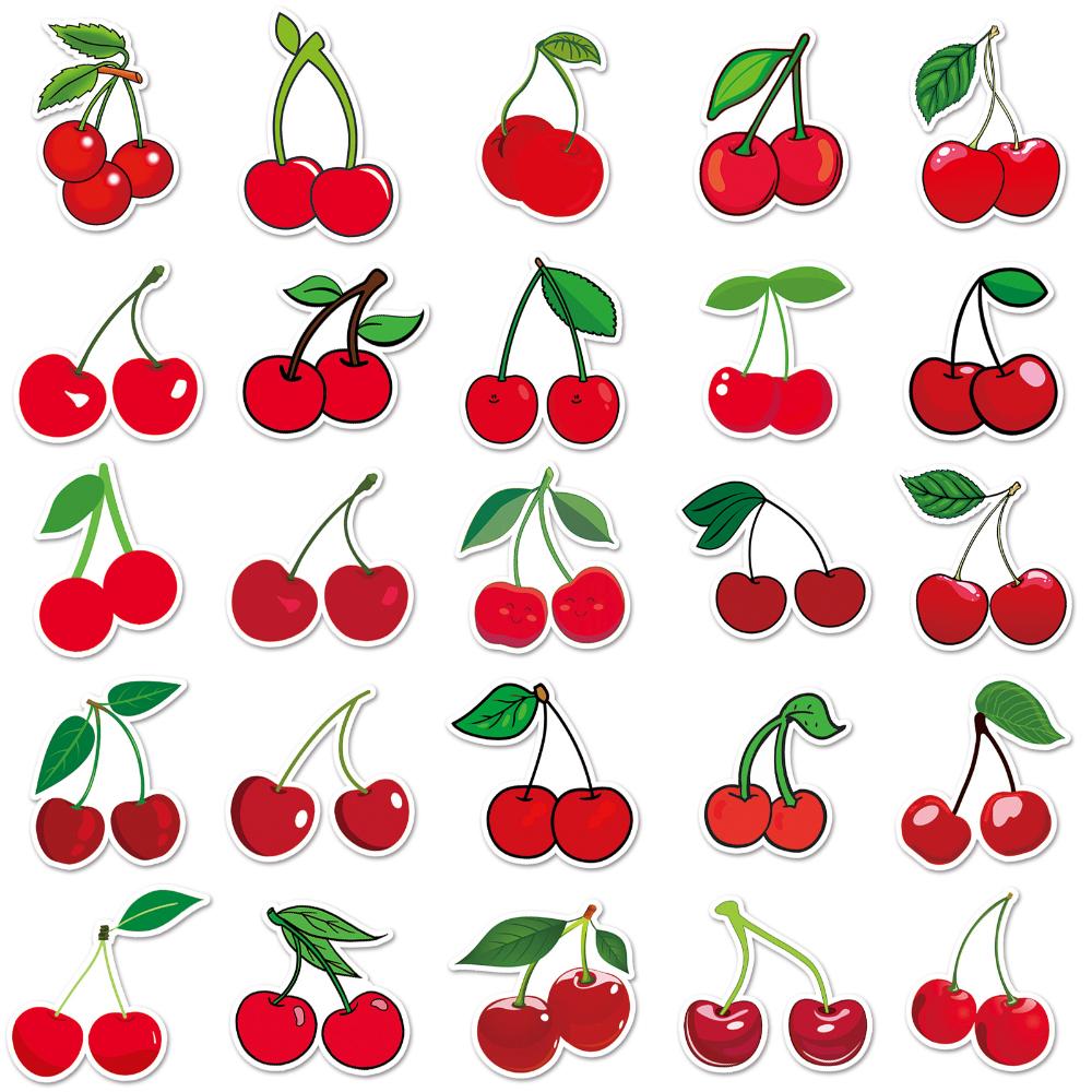 10/50pcs Cute Red Cherry Aesthetic Stickers Decal Laptop Luggage Phone Fridge Scrapbook Car Graffiti Sticker for Girl Kid Toys