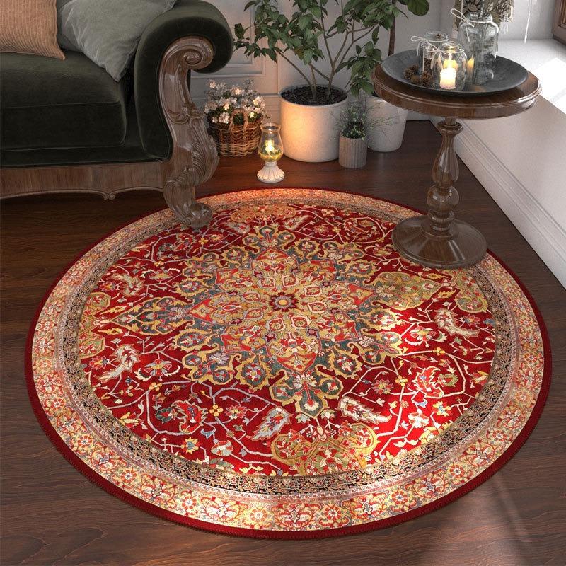 Moroccan Floral Round Carpet, Washable for Living Room & Dining Kitchen Coffee Table Floor Mat Kid's Play Mat Entrance Door Mat