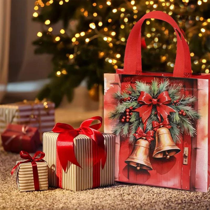 4-teilige Weihnachtsgeschenktasche Weihnachtsmann Vliesstoff Aufbewahrungstasche Heimdekorationstasche Neujahrsgeschenk Verpackungsbeutel