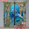 2pcs Dolphin Ocean Curtains  Printing   Underwater Scene with Coral Seaweed & Colorful Fish On Blue Background for Living Room
