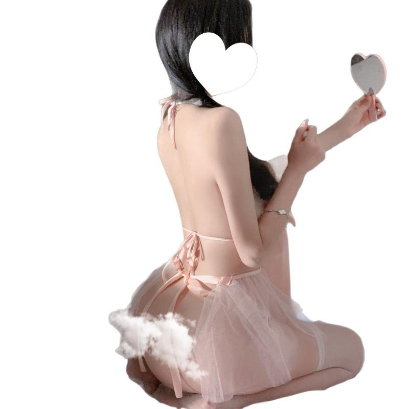 Sexy Underwear, Sexy Perspective Nightgown, Temptation Bow Lace-up Chest Wrap Set, Cute Fairy Fluttering Home Girl