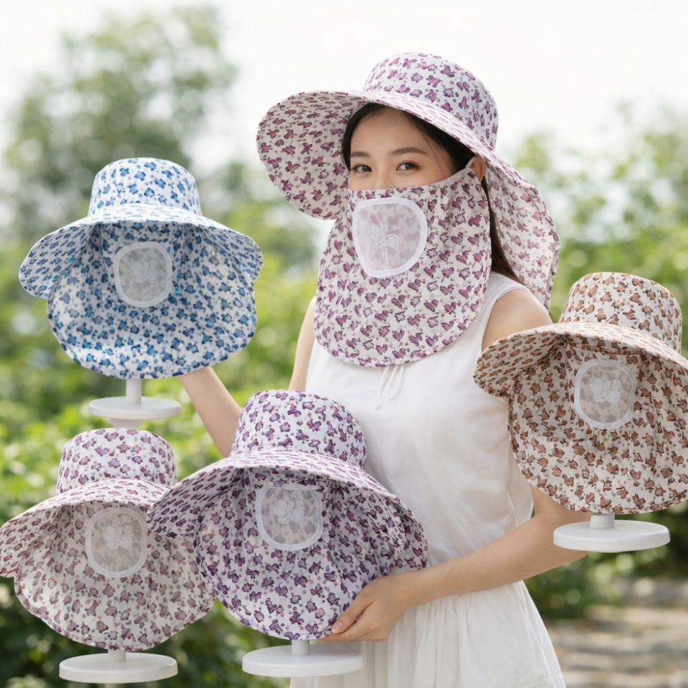 UV Protection Tea Picking Work Hat Wide Brim Fisherman's Hat Face Mask Sun Hat Summer Outdoor