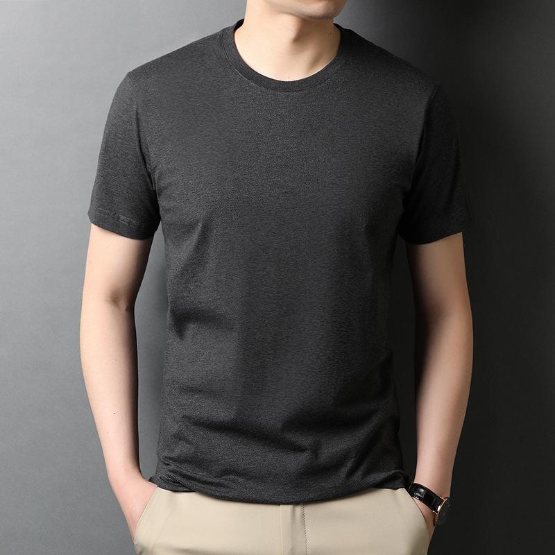 Herr Slim Fit Kortärmad Enfärgad T-shirt, 100% Bomull, 220g, Andningsbar och Trendig