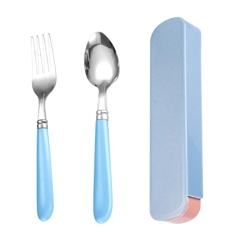 

Портативная ложка-вилка 2 шт. Нержавеющая сталь Дорожная посуда с коробкой для детского школьного обеда Столовые приборы Ужин синий