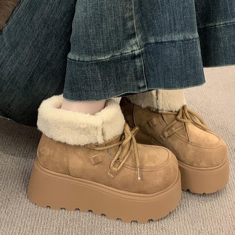 Retro Short Tube Thick-soled Snow Boots Women's Winter New 2025 Fleece Thickened and Heightened New Thermal Cotton Shoes