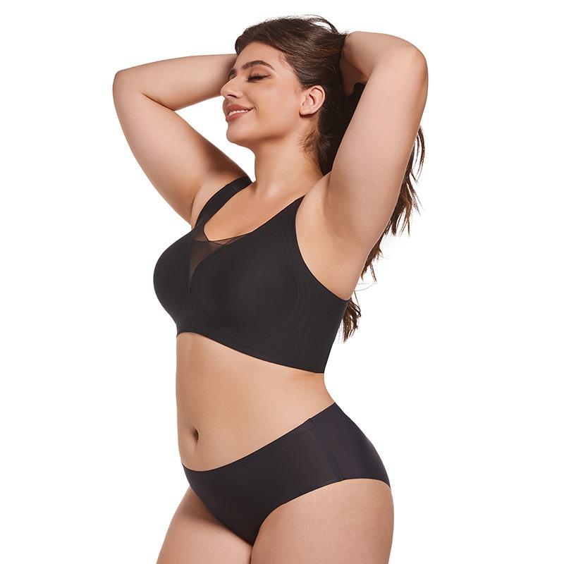 Jelly Hluboký výstřih do V Plný košíček Bezešvé síťované spodní prádlo plus size Tenký styl Velká prsa Malá Podprsenka proti ochabování 6XL
