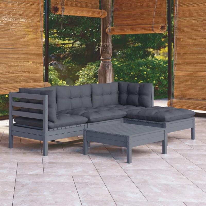 Day and Night - Day and Night Garden Furniture Set 5 Pieces and Gray Pine Wood Cushions