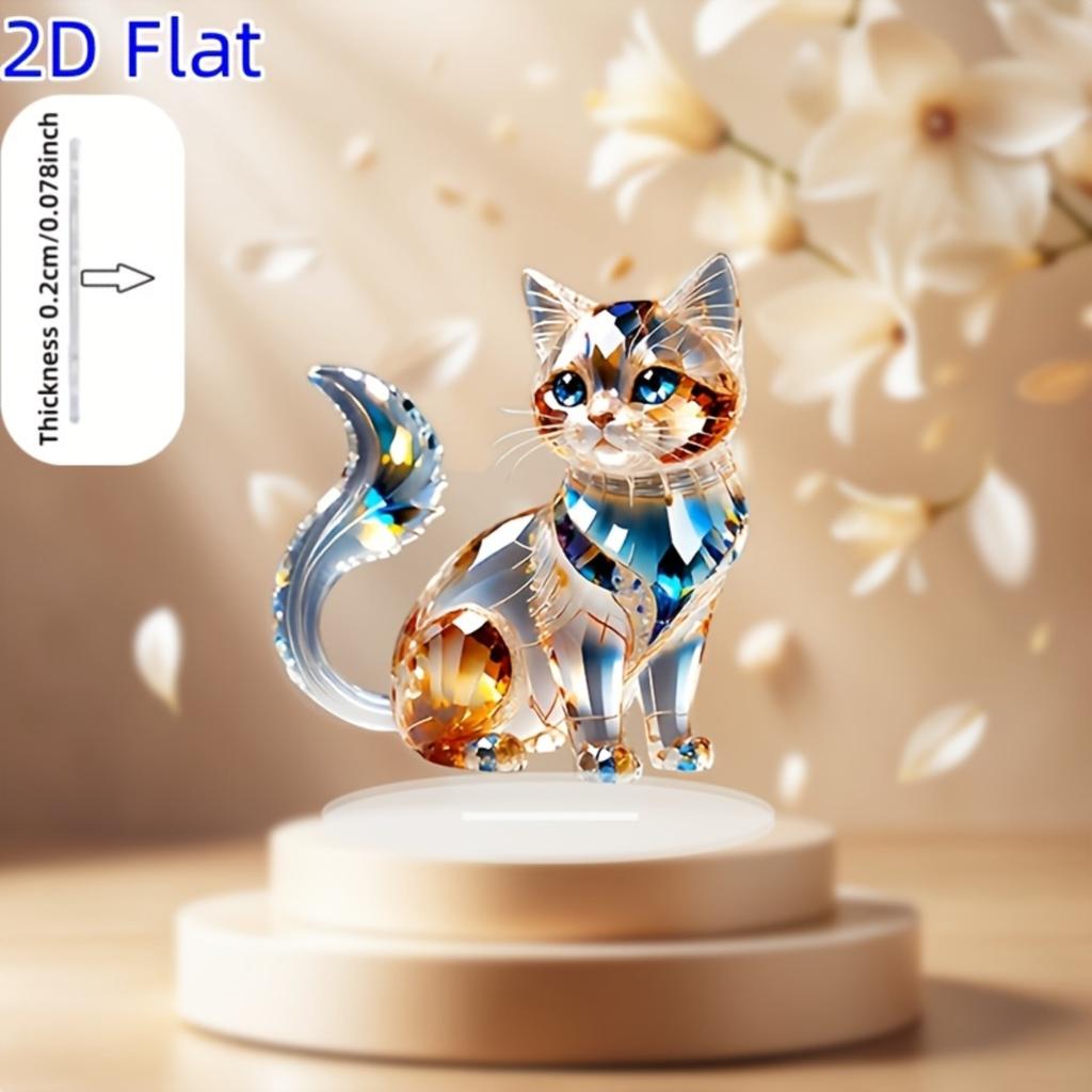 2D Flat Crystal Cat Acrylic Desktop Ornament -perfect Gift for Valentine's Day, New Year's, and Easter. Ideal for Home, Office, and Bedroom Decor