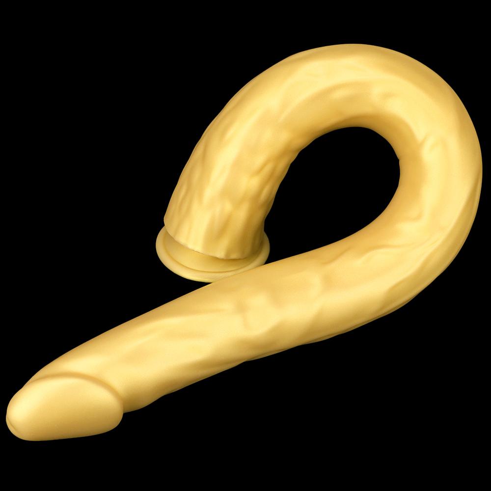 Goldfarbener Silikon-Analplug, extra langer Anal-Masturbator, Fisting-Sklave, riesiger Dildo mit Saugnapf, Umschnalldildo, realistischer Schwanz