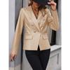 Women's Turn Down Collar Long Sleeve Blazer Slim Fit Elegant Double Breasted PU Leather Jacket