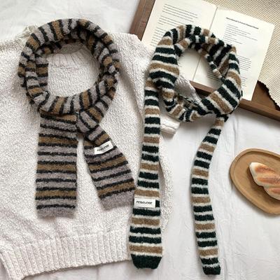 Harajuku Long Narrow Scarves Y2K Style Knitted Shawl Cool Y2K Striped Scarf  Outdoor
