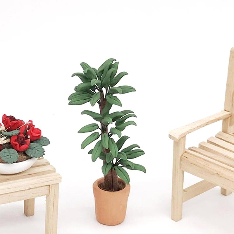 1:12 Dollhouse Miniature Potted Tree Plant Green Leafed Bonsai Garden Decor Toy