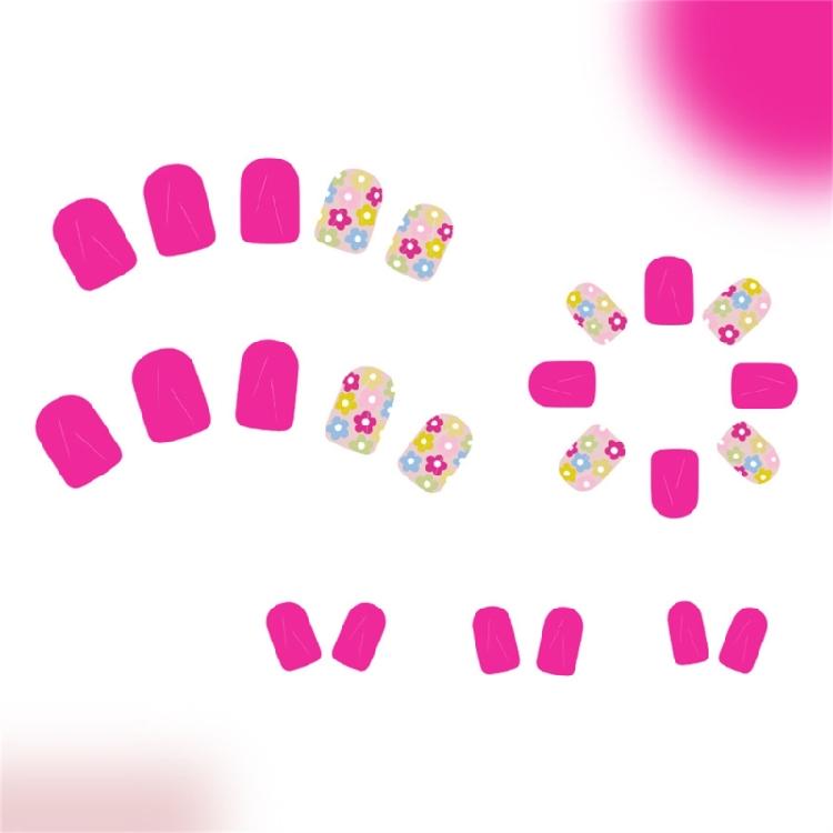 24 Pcs Colorful Flowers Stick On Nail Glossy False Nail Short Square Press On Nail Solid Color Acrylic Nail