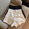 Trendy White Women’s Suit Shorts High-waisted A-line Trousers – Versatile Slimming Straight-leg Casual Wide-leg Trousers for Summer