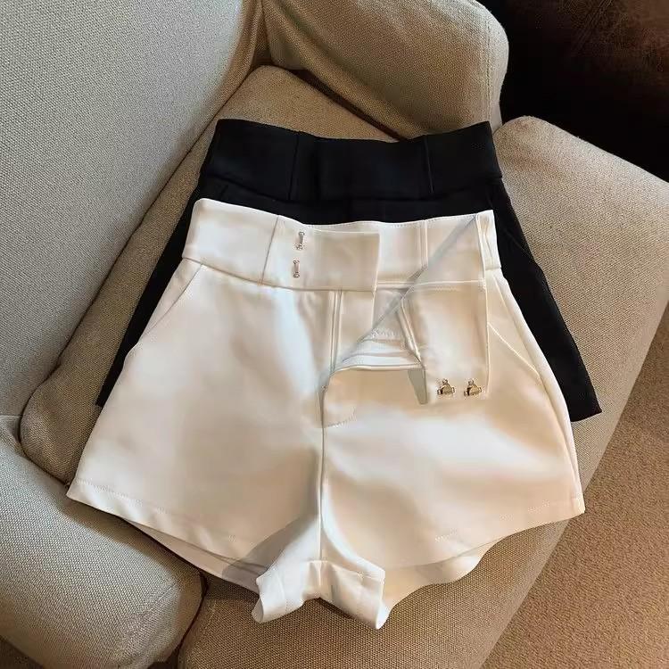 Trendy White Women’s Suit Shorts High-waisted A-line Trousers – Versatile Slimming Straight-leg Casual Wide-leg Trousers for Summer