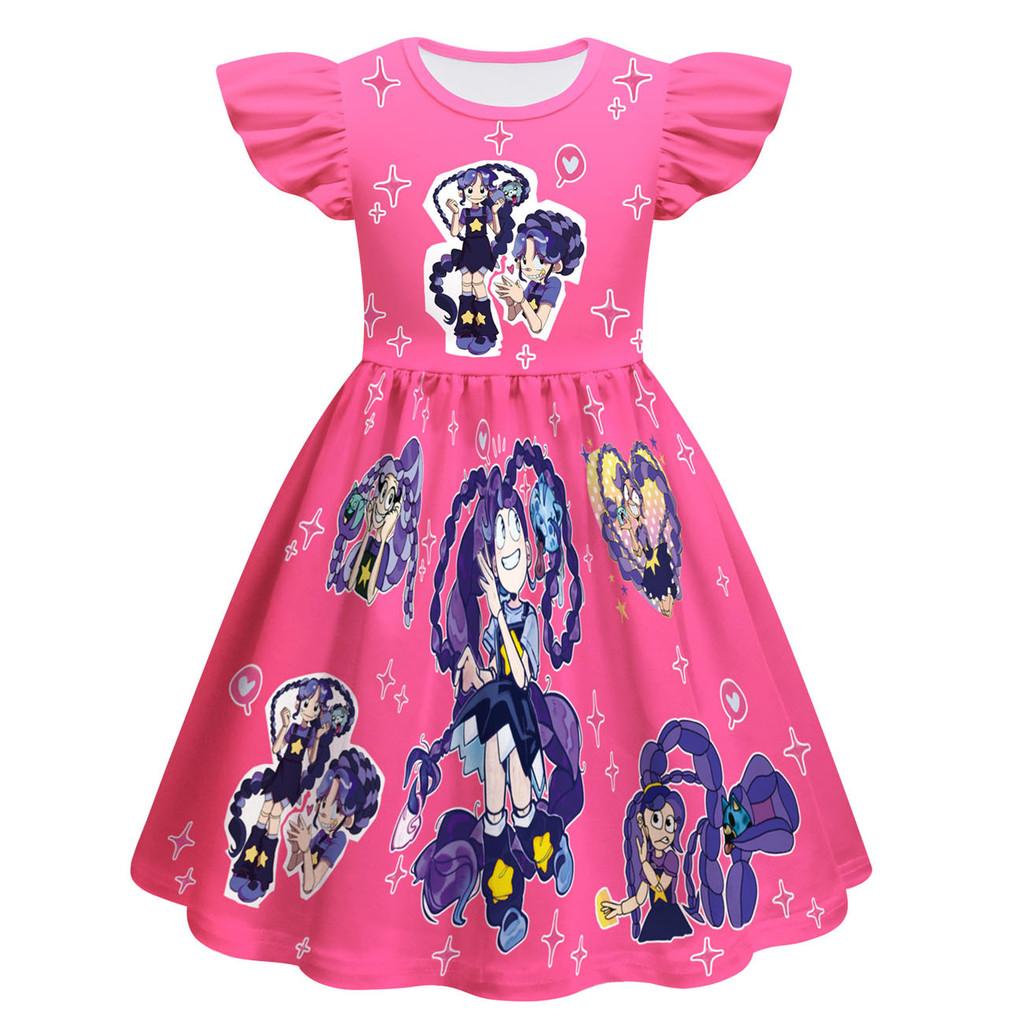 83042 Kids Girls Lily Lovebraids Print Ruffle Sleeves Cartoon Dress