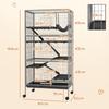Multifunctional rodent cage with 4 platforms, 3 ramps, and 4 doors. Dimensions: 80L x 52W x 159H cm. Silver-grey/black steel.