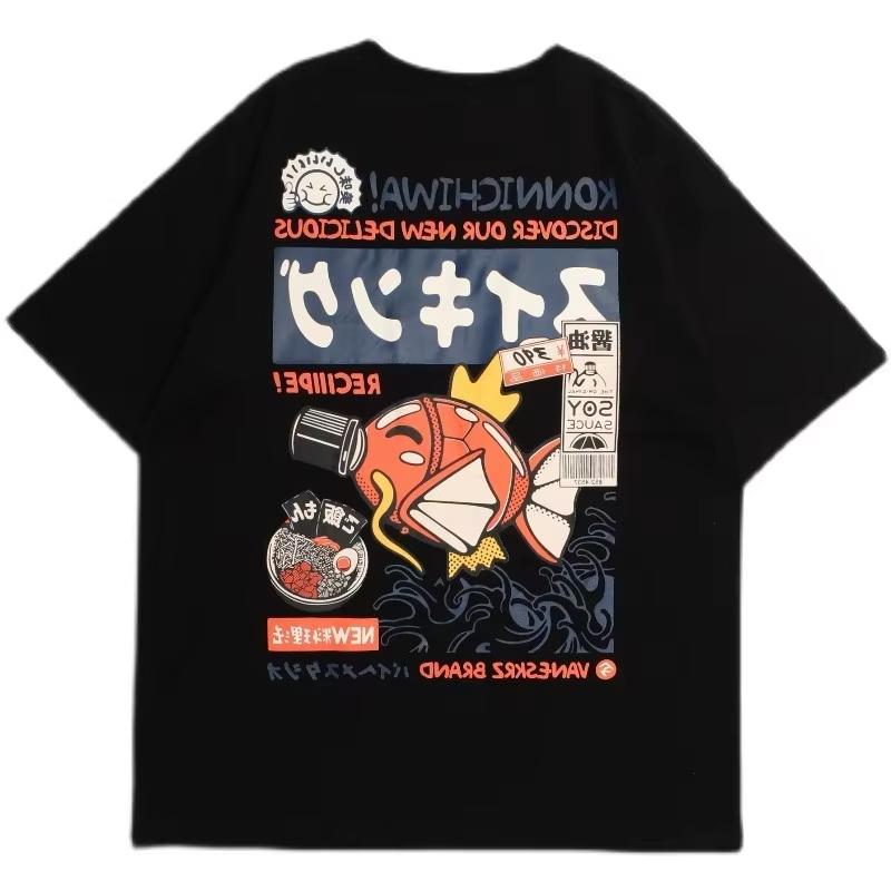 Japanese Retro Fun Cartoon Print Short-sleeved T-shirt Men's and Women's Summer Street Style Loose Casual Half-sleeved Top Tide