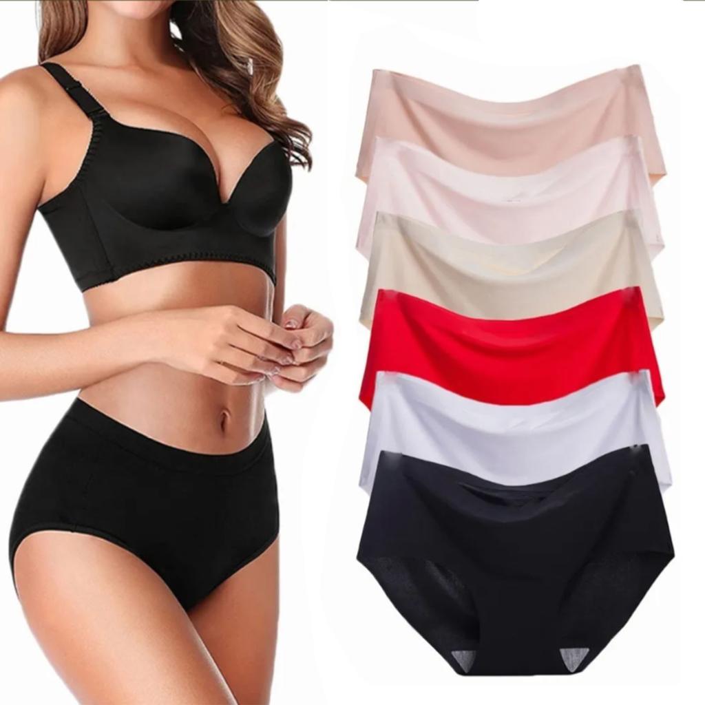 6pcs Women Underwear Mid Waist Seamless Breathable Pure Color Tummy Control Lady Brief Panties XL Multi Color XL