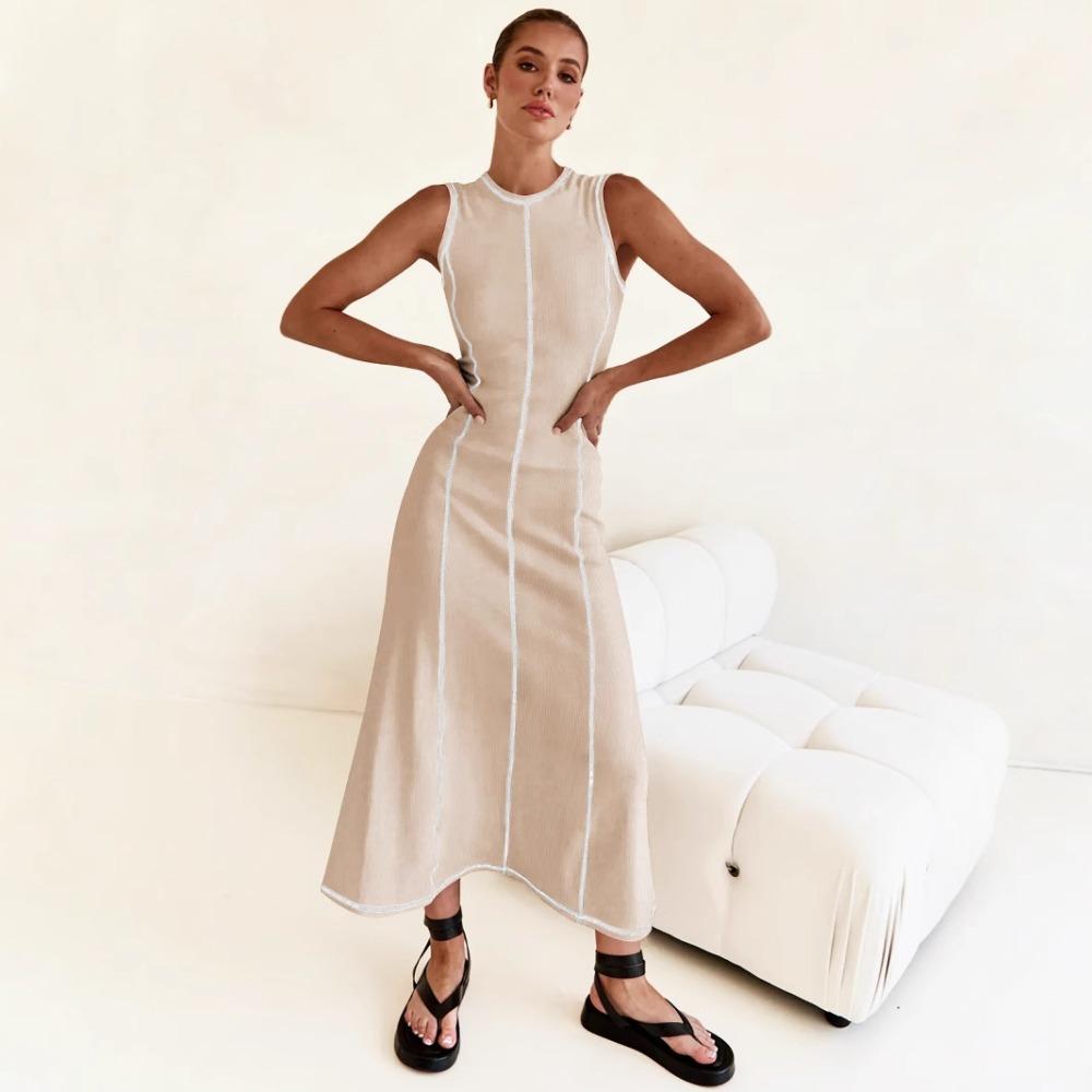 European and American Women's Clothing New Y2K Design Sense Knitted Dress Fashion Round Neck Sleeveless Retro Slim Dress