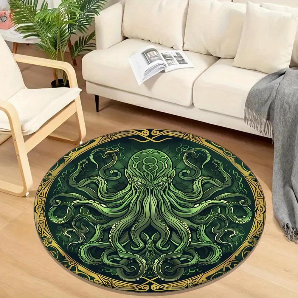 

Cthulhu Tentacle Rug - Round Non-Slip Floor Mat for Bedroom & Living Room, Soft Flannel with Intricate Octopus Design Home Decor Diameter 60cm
