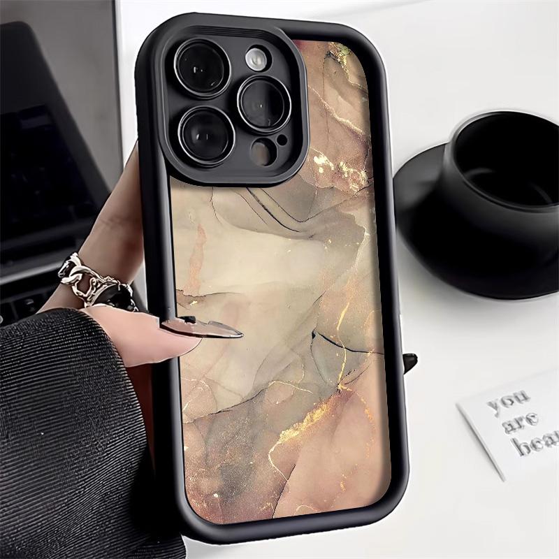 Soft Silicone Brown Marble Case, Suitable for iPhone17 16 15 14 13Pro Max 12 11, Luxury Gold Foil Shockproof Protective Cover