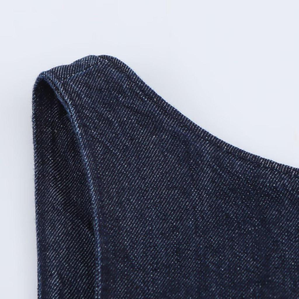 2025 Spring Women's Slim Fit Denim Dress with Layered Decor & Backless Design