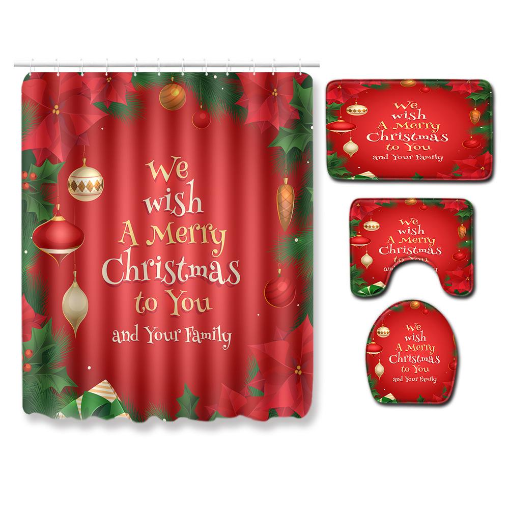 Christmas Home Door Mat Bathroom Shower Curtain Floor Mat Combination Four-Piece Set Bedroom Living Room Carpet