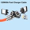 3in1 USB 120W 6A Magnetic Fast Charge Data Cable Extra Thick Soft TPE Phone Charge Cord Make of Liquid Silicone