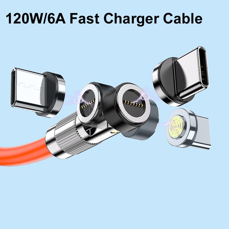 3in1 USB 120W 6A Magnetic Fast Charge Data Cable Extra Thick Soft TPE Phone Charge Cord Make of Liquid Silicone