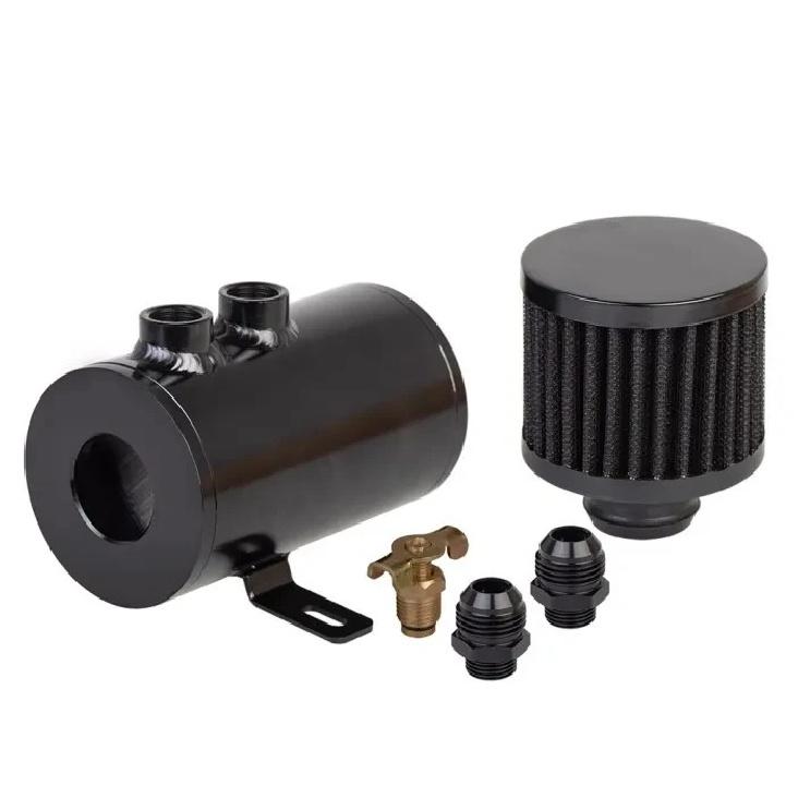 Universal 0.5L Brushed Baffled Oil Catch Tank Can with Breather Filter Aluminum 9MM 10AN Round Can Oil Catch Can